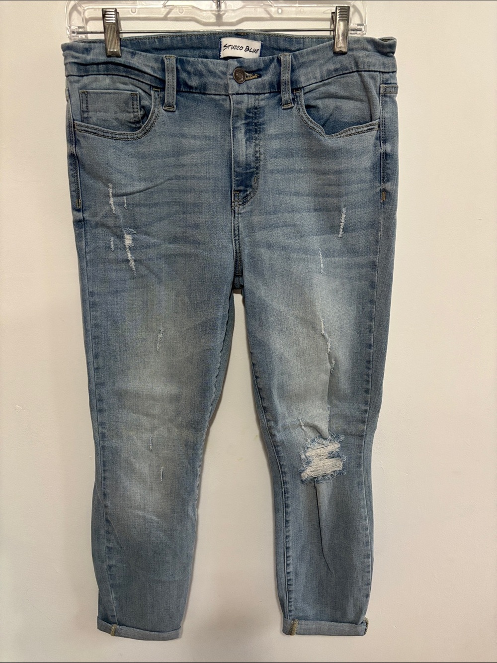 Studio Blue Light Wash Distressed Ankle Skinny Jeans Size 30 Cuff Hem S57011N00